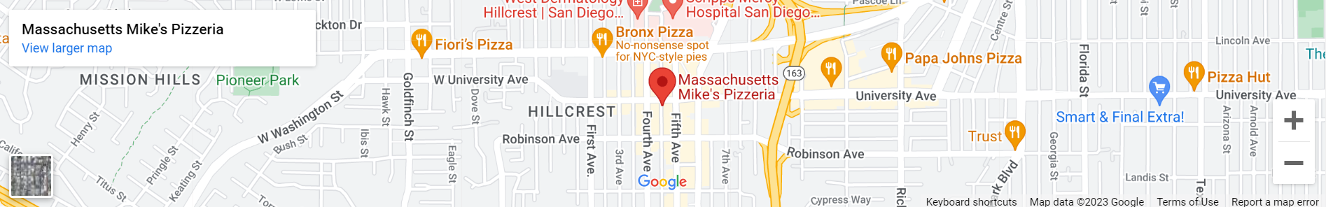 A map of the location of a pizza shop.