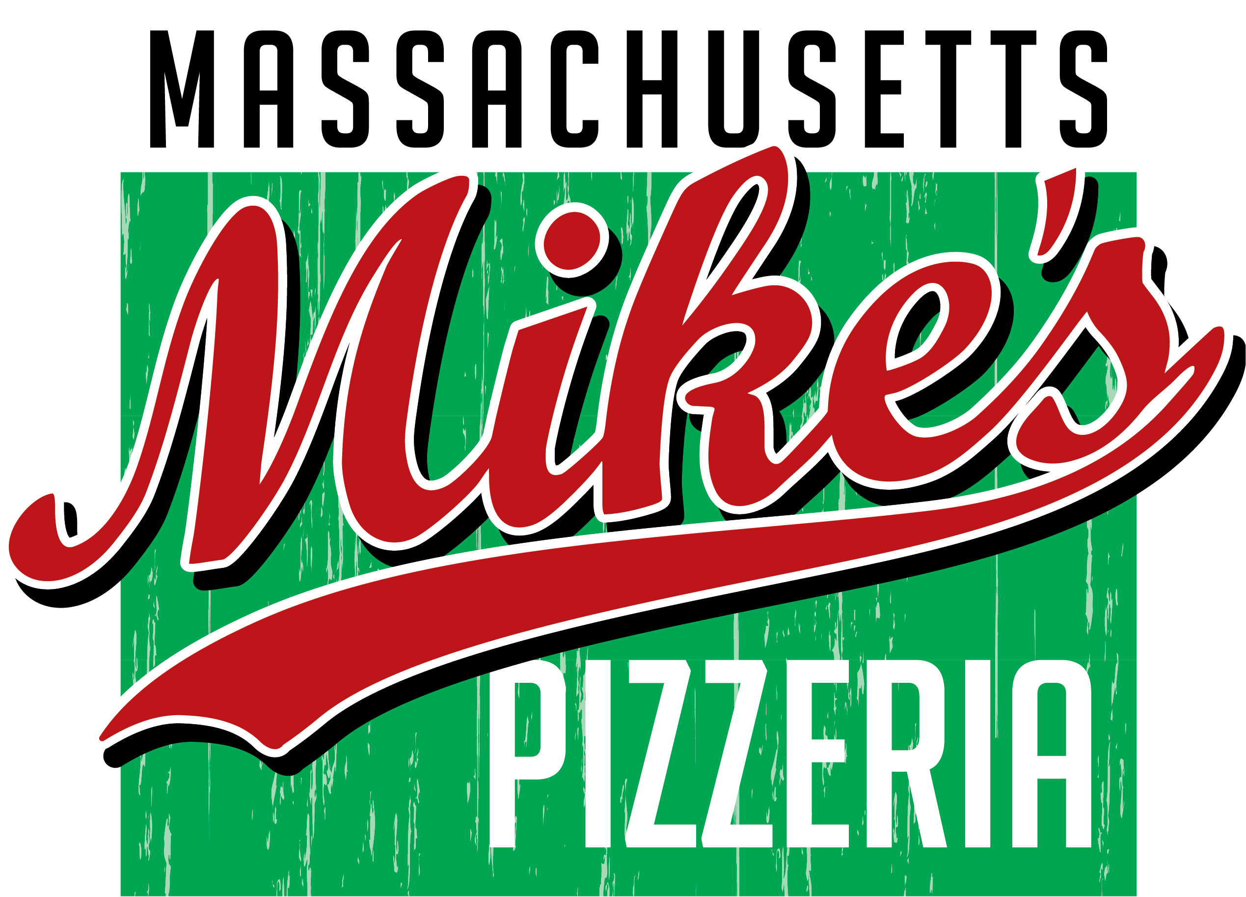 A sign for mike 's pizzeria in massachusetts.