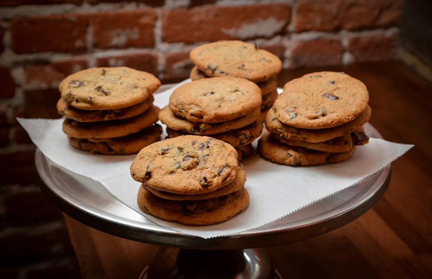 A bunch of cookies are stacked on top of each other